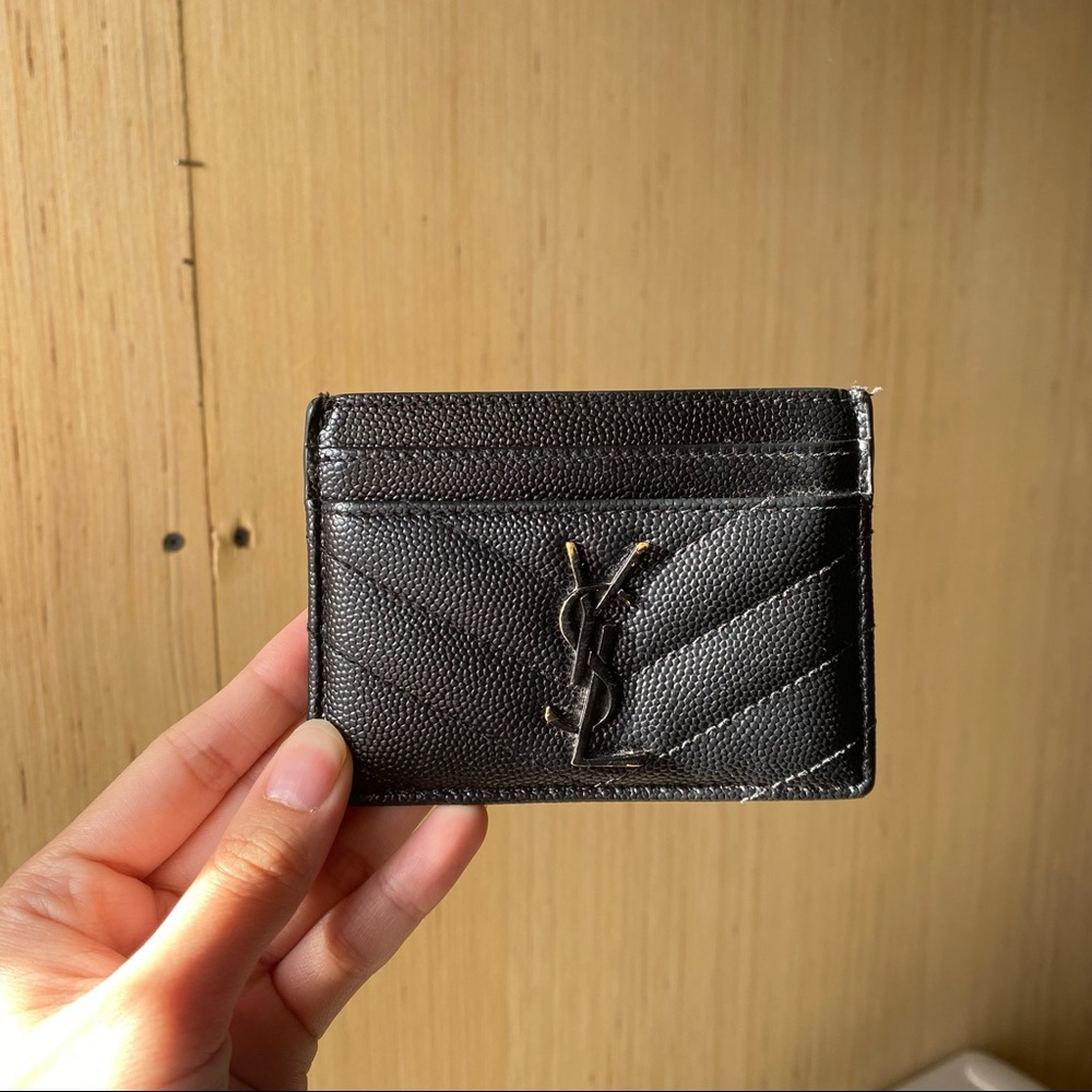 Saint Laurent Black Quilted Leather Card Holder with YSL Logo